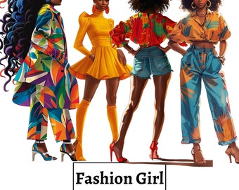 Fashion Girl Illustration, African American 2020 Black Girl, Beautiful Girl Clipart Bundle, Fashion Ladies PNG, Fashion Illustrations BUndle