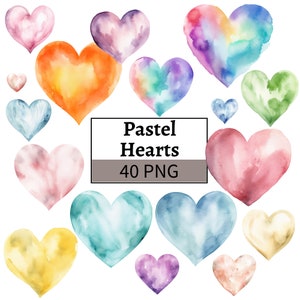 Paquete de imágenes prediseñadas de corazón pastel de acuarela, paquete PNG de corazón de San Valentín, imágenes prediseñadas de San Valentín de acuarela, ilustraciones del día de San Valentín, fabricación de tarjetas