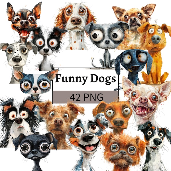 Funny Dog Clipart Bundle Cute Dogs Graphics Weird Dog Clip Art Funny Animals PNG Paper Digital Crafts Junk Journal Cat Lovers Dog Lovers PNG