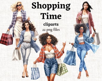 Shopping Girl Clipart, Shopping Lady Graphics, Shopping Clipart, Ragazza con borse della spesa CLipart, Clipart ragazza alla moda, Fashion Girl PNG