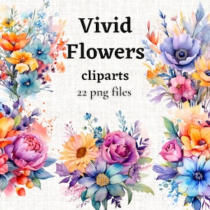 Aquarelle Fleurs lumineuses Clipart Fleurs de printemps PNG Images florales d’été de bouquets colorés Utilisation commerciale Fleurs aquarelle Mariage png