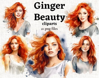 GInger Beauty Clipart, Ginger Girl Clipart, Red Hair Girl PNG, Red Hair Woman PNG, Ginger Woman, Beautiful Woman Clipart, Woman Graphics
