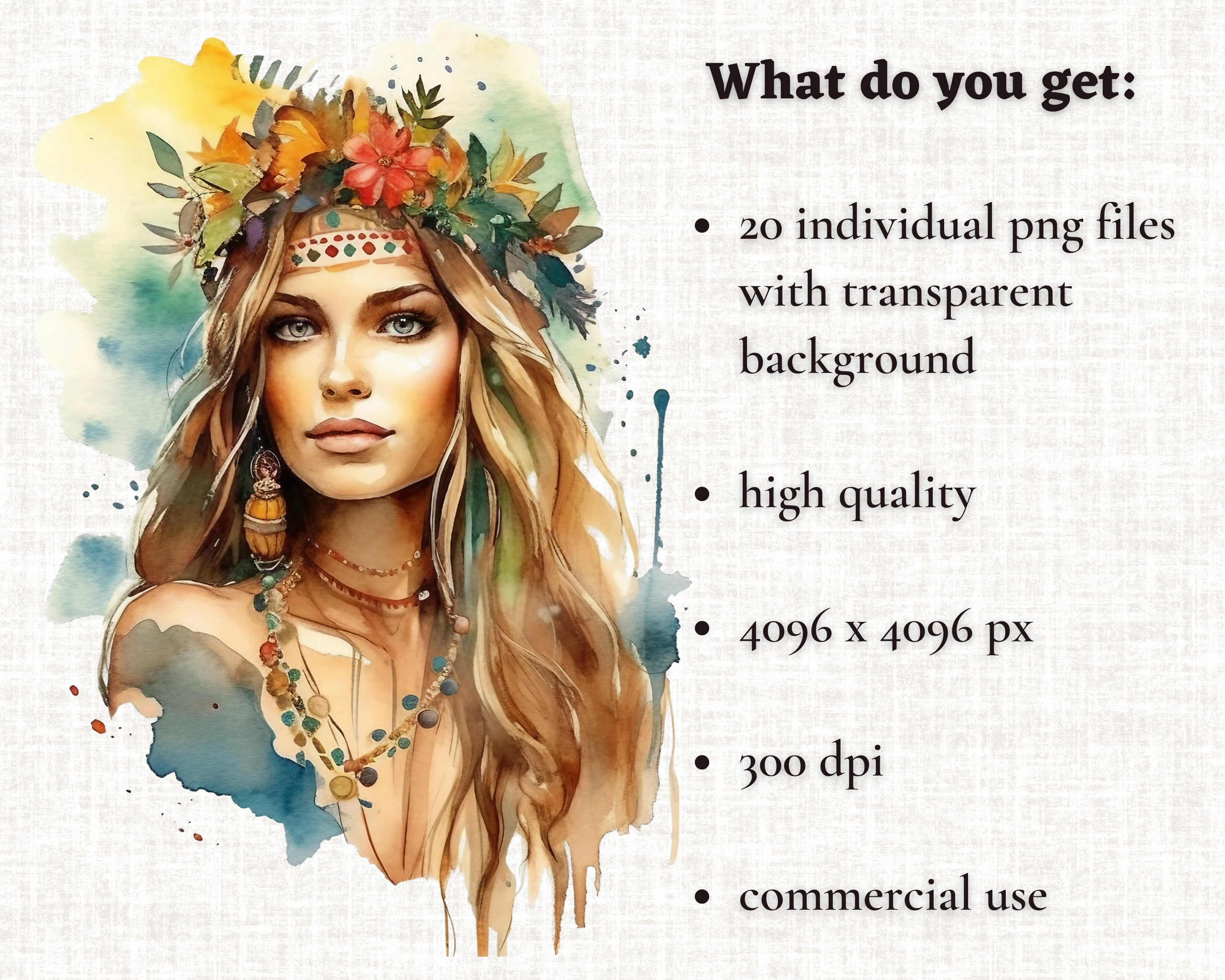 Boho Girls Clipart Bohemian Girl PNG Bohemian Fashion Image Etsy