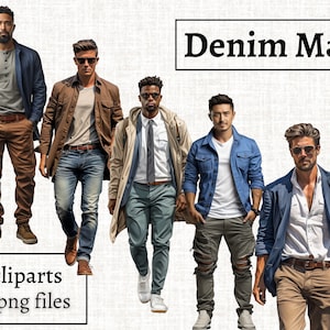 Denim Mann Clipart, schöner Mann in Jeans PNG, Lässiger Mann Clipart, Afroamerikanischer Mann, Freund Clipart Bundle, Businessman Clipart Set