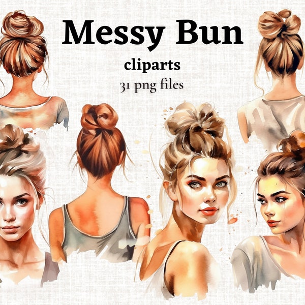 Messy Bun Clipart, Watercolor Messy Bun PNG, Hair Bun Image for Commercial Use, Hairstyle Clipart, Watercolor Hairstyle PNG, Transparent PNG