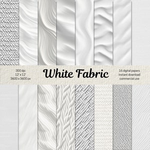Lot de papier numérique en tissu blanc, texture de fond blanc, papier de scrapbooking blanc, papiers numériques pour scrapbooking, pages de journal indésirable PNG