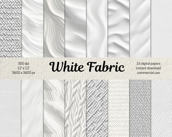 White Fabric Digital Paper Bundle, White Texture Background, White Scrapbook Paper, Digital Papers for Scrapbooking, Junk Journal Pages PNG
