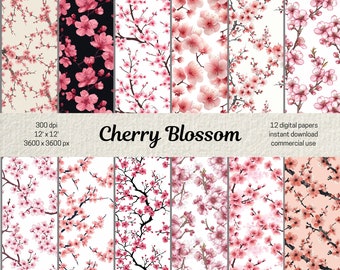 Cherry Blossom Seamless Pattern Cherry Flowers Background Spring Floral Digital Paper Pink Papers Scrapbooking Junk Journaling Sublimation