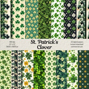 Acuarela Día de San Patricio Papel Digital Trébol Verde Patrones Sin Costuras Fondo de Trébol para el Día de San Patricio Tréboles Paquete de Papel PNG