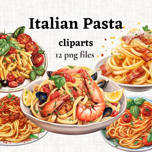 Italian Pasta Clipart, Watercolor Italian Food png, Pasta art collection, Italian clipart set, food graphics png, Commercial Use Pasta png