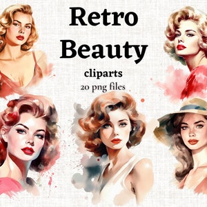 Retro Beauty Clipart, Retro Woman PNG, Retro Hairstyle Women PNG, Retro Ladies Illustrations, 1950s Women png, Fifties Makeup Style