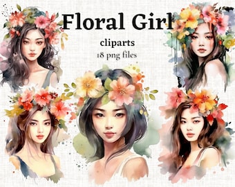 Floral Girls Clipart, Asian Floral Girls PNG, Asian Girl Clipart, Chinese Girl Image, Japanese Woman PNG, Beautiful Woman Picture Bundle