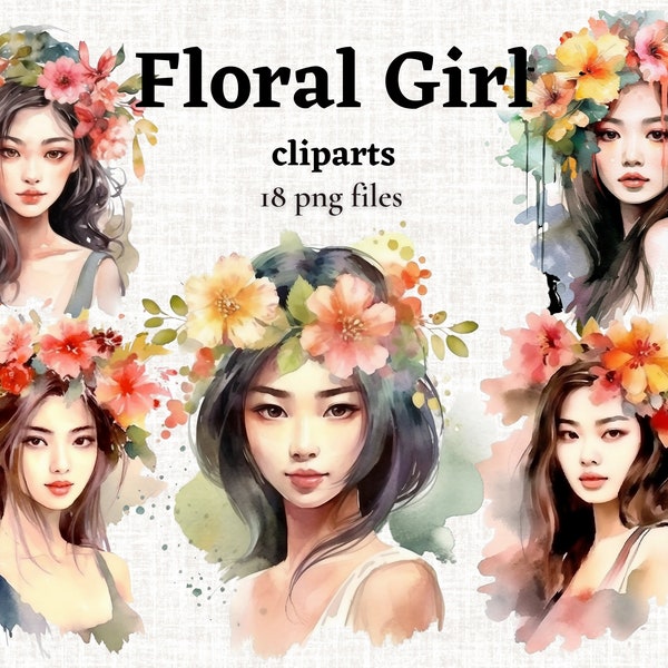 Floral Girls Clipart, Asian Floral Girls PNG, Asian Girl Clipart, Chinese Girl Image, Japanese Woman PNG, Beautiful Woman Picture Bundle