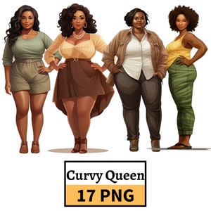 Kurvige Mädchen Clipart, Kurvige Schönheit Clipart, PNG Frauen Farbe Abbildungen, Schwarze Frau Clipart, Mode-Mädchen-Power