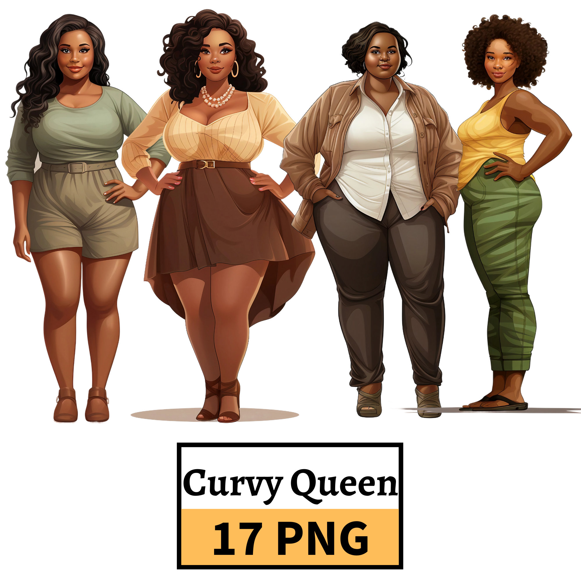 Curvy Girl Clipart, Curvy Beauty Clipart, African American Woman