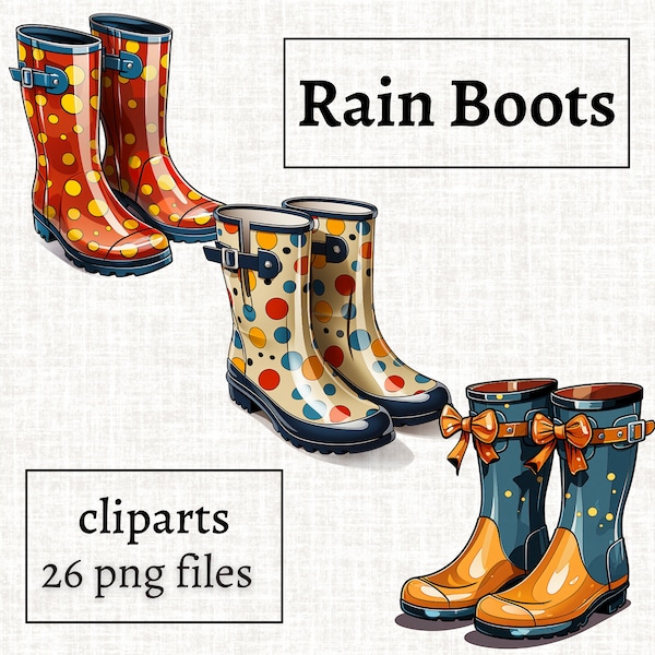 Paquete de imágenes prediseñadas de botas de lluvia, botas Wellington, imágenes prediseñadas Welly, ilustración de botas de jardín, botas coloridas, zapatos de otoño, paquete PNG de zapatos de otoño,