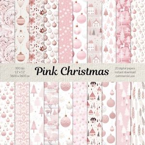 Papel digital de Navidad rosa, fondo de Navidad rosa, papel de álbum de recortes de Navidad, documentos digitales para Scrapbooking, páginas de diario basura PNG