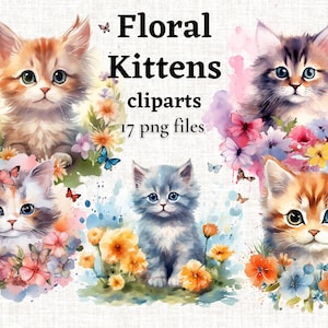 Image clipart chaton floral aquarelle chaton floral clipart, chats et fleurs png image clipart chat fantastique Artisanat en papier graphique pour animaux de compagnie mignon