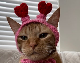 Heart Antenna Hat for Cats, Valentines Day Hat for Pets, Heart Cat Hat