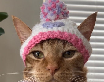 Sombrero de corazón para gatos, sombrero de día de San Valentín para mascotas, sombrero de gato de corazón, sombrero de gato puff ball, sombrero de invierno para gatos