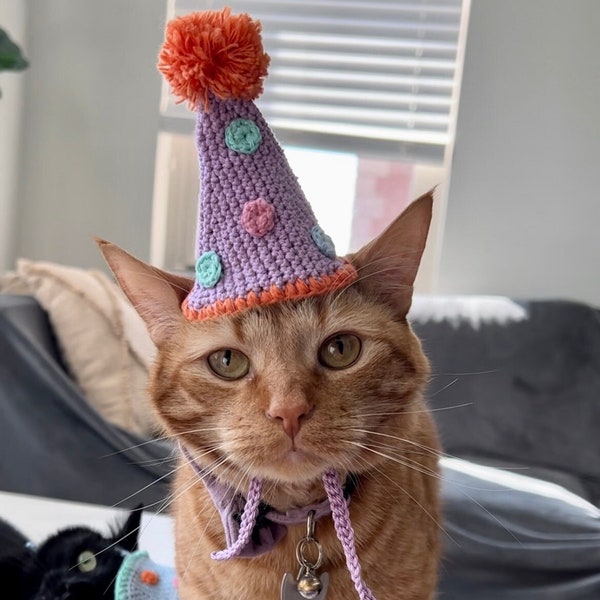 CROCHET PATTERN - Birthday Cat Hat Crochet Pattern Digital PDF, Party Hat for Cats Crochet Pattern
