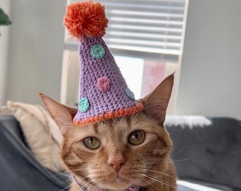 CROCHET PATTERN - Birthday Cat Hat Crochet Pattern Digital PDF, Party Hat for Cats Crochet Pattern