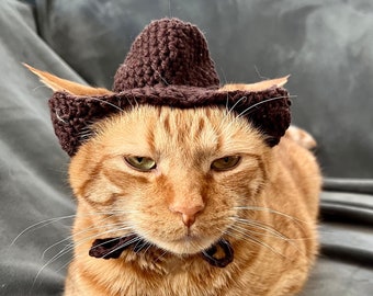 Cowboy Hat for Cat, Customizable Cowboy Hat for Cat, Cowboy Hat for Cat, Cowgirl Hat for Cats, Crochet Cowboy Hat, Cowboy Cat Costume