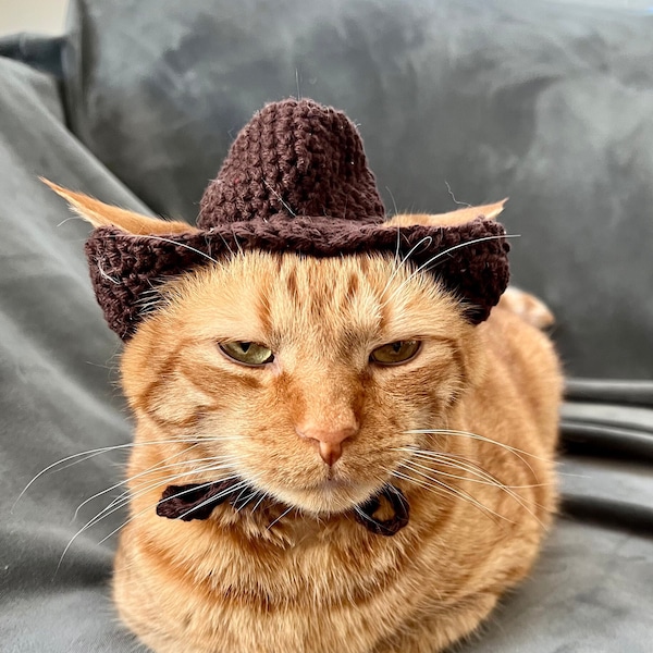 Cowboy Hat for Cat, Customizable Cowboy Hat for Cat, Cowboy Hat for Cat, Cowgirl Hat for Cats, Crochet Cowboy Hat, Cowboy Cat Costume