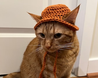 Bucket Hat for Cats, Sun Hat for Cats, Orange Hat for Cats, Cat Hat, Cat Bucket Hat, Crochet Bucket Hat for Cats, Orange Crochet Bucket Hat