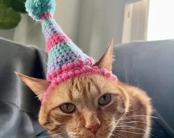 Birthday Hat for Cats, Cat Birthday Hat, Birthday Hat for Pets, Party Hat for Cats, Crochet Cat Hat, Customizable Party Hat for your Pet