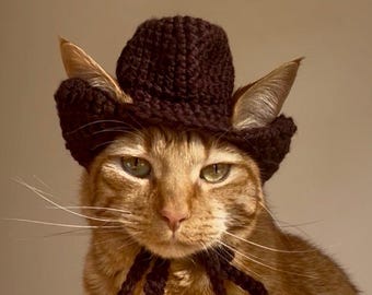 Cowboyhut für Katze gehäkelt: Anpassbares Katzenkostüm