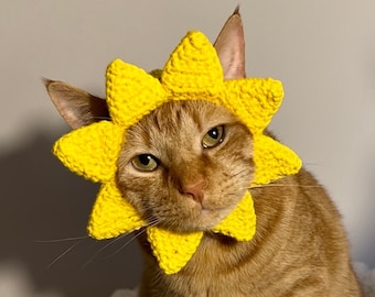 Sombrero de sol para gatos, sombrero de gato Sunshine, sombrero de ganchillo rayo de sol para mascotas, sombrero de sol amarillo para gatos