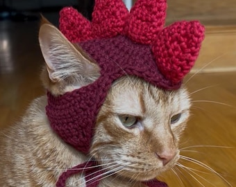 Crochet Dinosaur Cat Hat: Spiked Mohawk Costume, Photo Prop