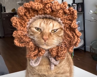 Lion Costume for Cats, Lion Hat for Cats, Lion Mane for Cats, Crochet Lion Hat for Cats, Lion Mane Photo Shoot Prop for Cats or Small Dogs