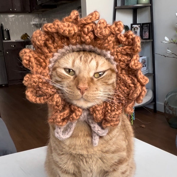 Lion Costume for Cats, Lion Hat for Cats, Lion Mane for Cats, Crochet Lion Hat for Cats, Lion Mane Photo Shoot Prop for Cats or Small Dogs