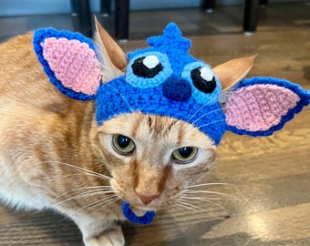 Stitch Hat for Cats, Lilo and Stitch Cat Costume, Crochet Hat for Pets, Stitch Alien Hat for Cats