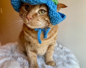 かぎ針編みの花柄猫帽子：ブルーベルペットコスチューム - Etsy 日本