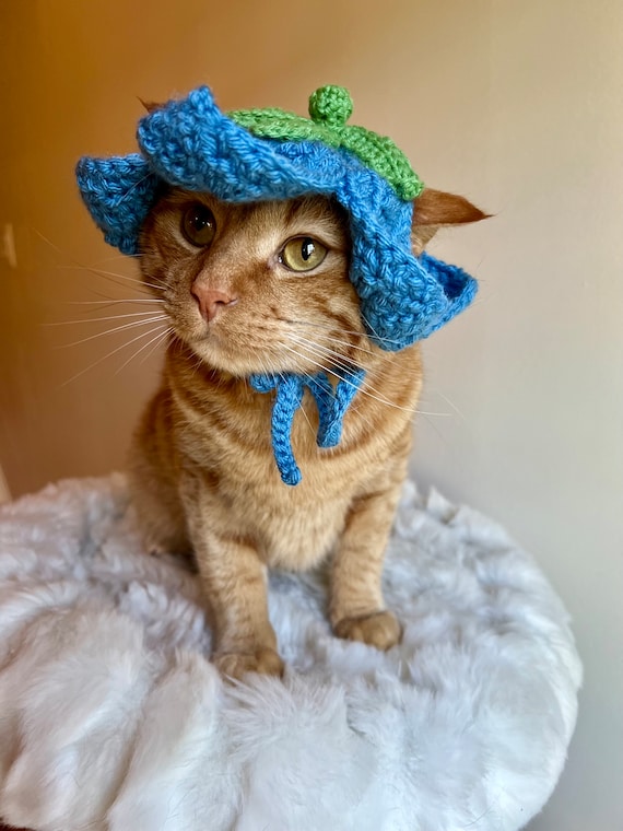 かぎ針編みの花柄猫帽子：ブルーベルペットコスチューム - Etsy 日本