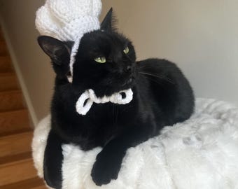 かぎ針編みのシェフ猫帽子コスチューム：手編みのペット用帽子 - Etsy 日本