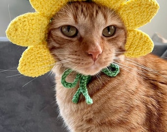 かぎ針編みのひまわり猫帽子、ペットコスチューム - Etsy 日本