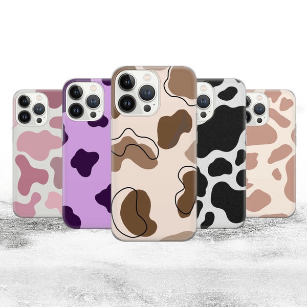 Kuh Muster Handyhülle aus Rindleder für iPhone 14 13 12 Pro 11 XR 8 7, Samsung S23 S22 A73 A53 A13 A14 S21 Fe S20, Pixel 7 6A