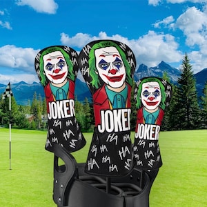 Joker Golf Headcover Set- Leather Golf Club Covers - Custom Headcovers - Perfect Golf Headcover for Putter Protection - Joker Graphic Design