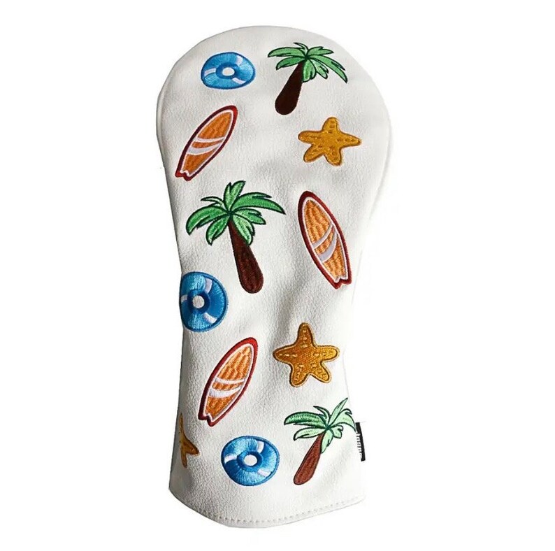 Tropical Beach Golf Driver Headcover Leather Driver Cover Palm Tree