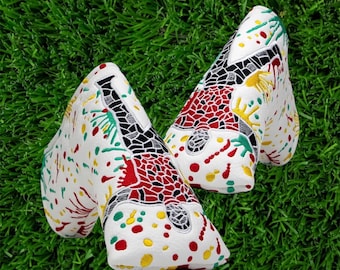 Golf Putter Headcover - Leather Blade Cover - Paint Splatter Golf Cover - Perfect Golf Headcover for Putter Protection - Tiger Woods Design