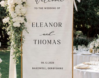 Custom Linen Wedding Sign, Fabric Wedding Sign, Custom Welcome Sign, Linen Wedding Banner, Wedding Decoration, Engagement Party Sign