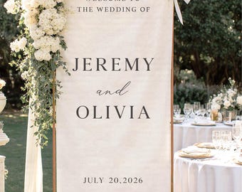 Custom Fabric Wedding Welcome Sign • Modern Linen Wedding Sign • Wedding Banner • Engagement Party • Signwinter engagement decor
