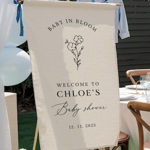 Willkommensschild für Babyparty, personalisiertes Stoff-Babypartyschild, benutzerdefinierte Babypartyschild, benutzerdefinierte Babypartydekor
