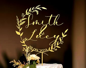 Gold Cake topper for Weddings, Rustic wedding cake topper,Personalized cake topper, Custom Mr Mrs cake topper, Anniversary Cake topper