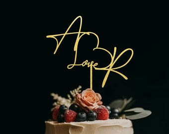 Décoration de gâteau de mariage initiale avec amour, décoration de gâteau en or mariage, décoration de gâteau personnalisée, décorations de mariage luxueuses, décoration de gâteau d'anniversaire