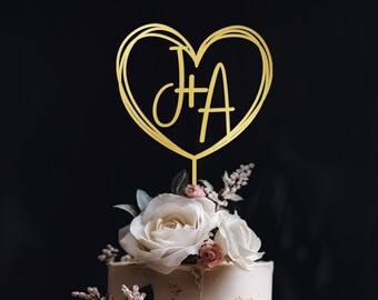 Wedding Cake Topper with heart, Gold Cake Topper wedding, Custom Cake topper, Vintage Cake Toppers,Luxurious Wedding Decorations